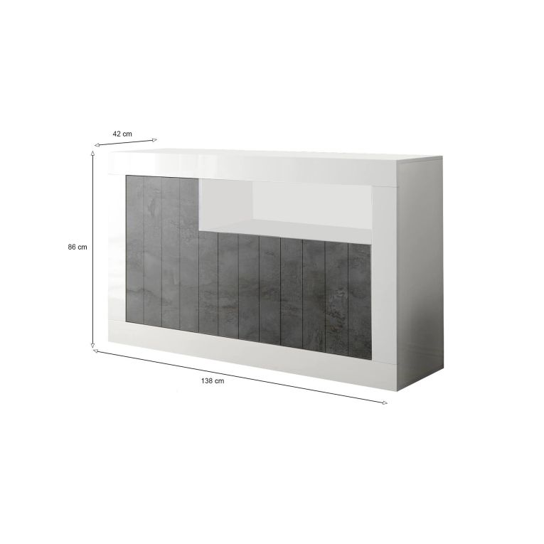 Credenza bianco lucida e ardesia 138x42x86h cm 3 ante - Dolphin