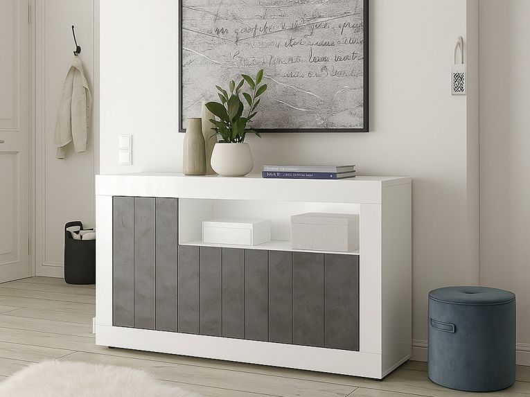 Credenza bianco lucida e ardesia 138x42x86h cm 3 ante - Dolphin