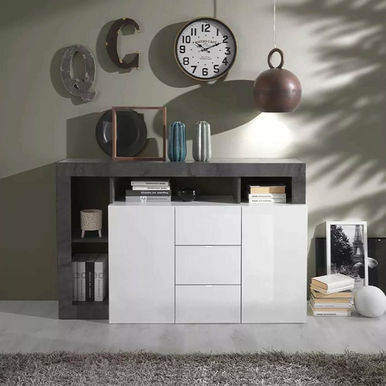 Credenza bianco lucida e ardesia 146x42x93h cm 2 ante - Atlantica