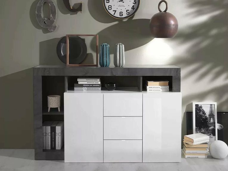 Credenza bianco lucida e ardesia 146x42x93h cm 2 ante - Atlantica