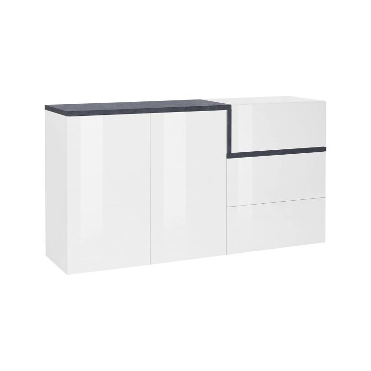 Credenza bianco lucida e ardesia 150x40x80h cm 2 ante e 3 cassetti - Asgard