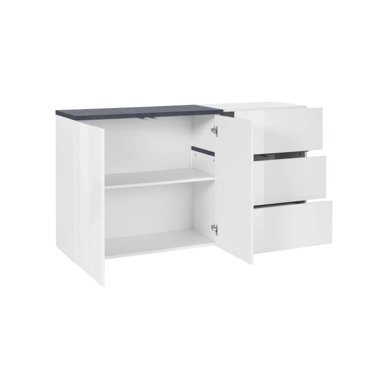 Credenza bianco lucida e ardesia 150x40x80h cm 2 ante e 3 cassetti - Asgard