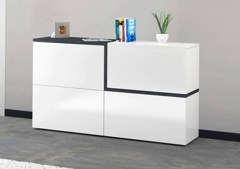 Credenza bianco lucida e ardesia 150x40x80h cm 4 ante - Amici
