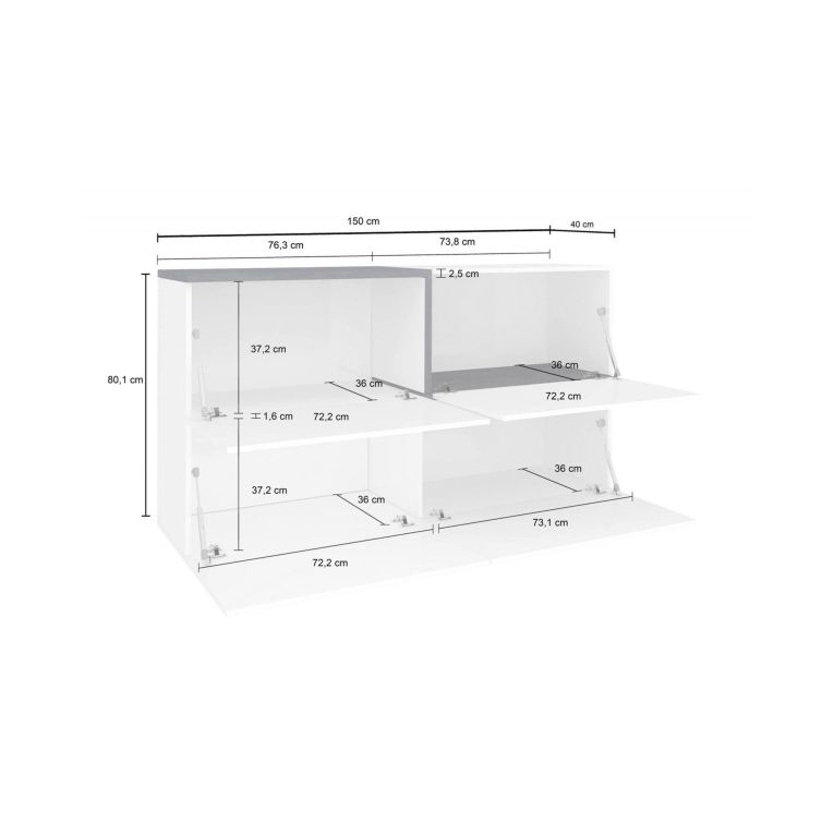 Credenza bianco lucida e ardesia 150x40x80h cm 4 ante - Amici