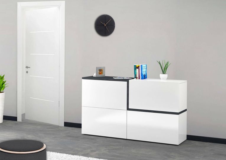 Credenza bianco lucida e ardesia 150x40x80h cm 4 ante - Amici