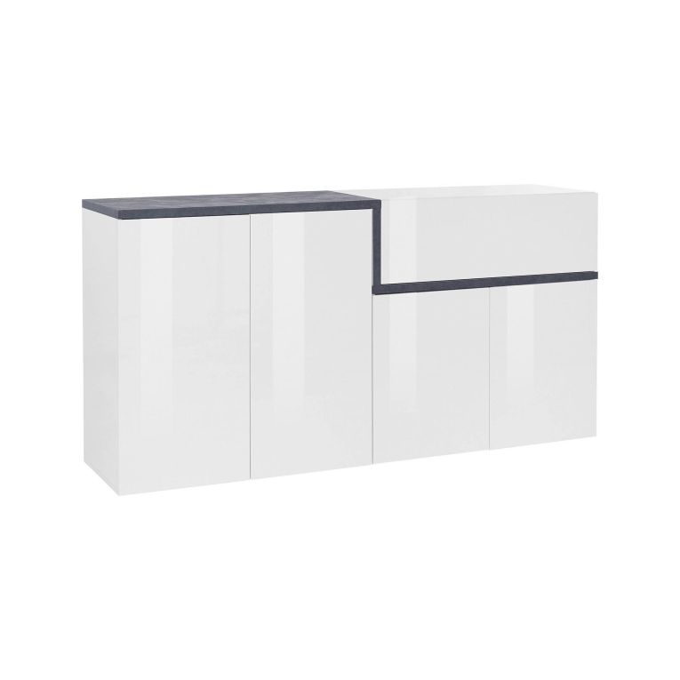 Credenza bianco lucida e ardesia 160x40x80h cm 4 ante e 1 cassetto - Ashy