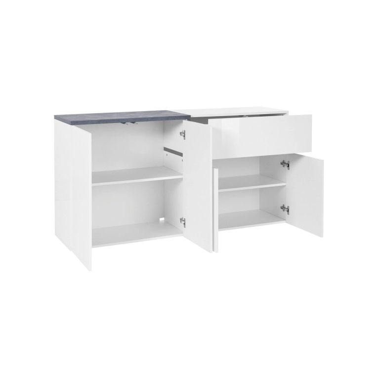 Credenza bianco lucida e ardesia 160x40x80h cm 4 ante e 1 cassetto - Ashy