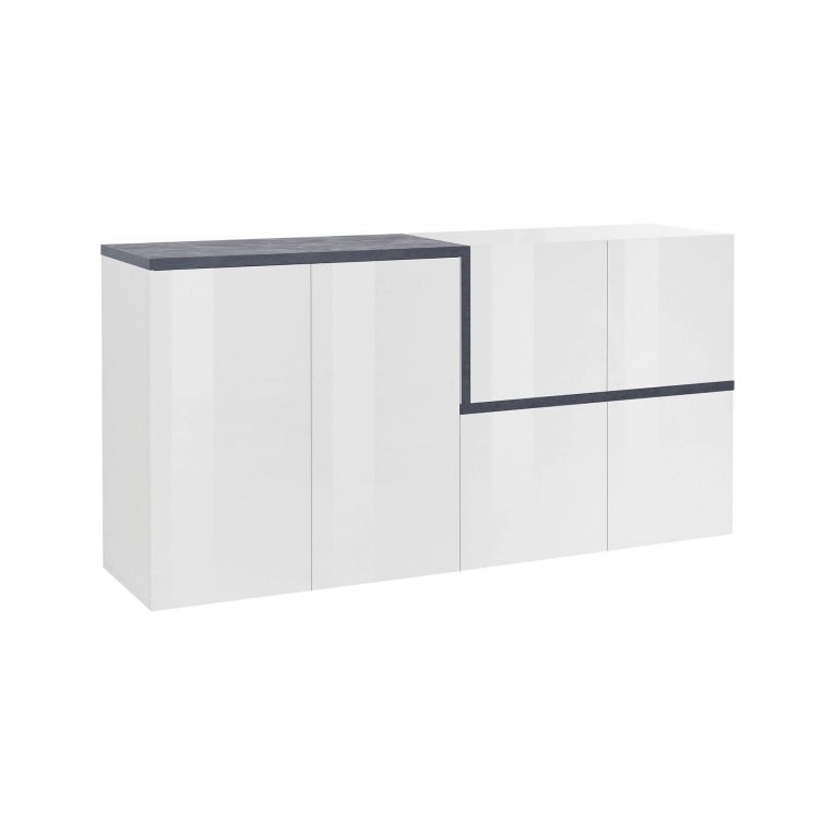 Credenza bianco lucida e ardesia 160x40x80h cm 6 ante - Arrak