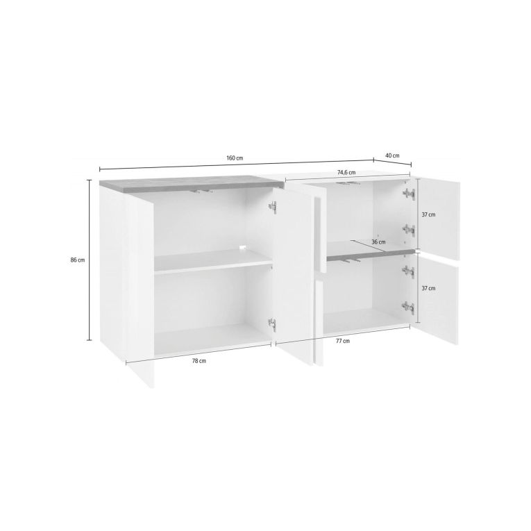 Credenza bianco lucida e ardesia 160x40x80h cm 6 ante - Arrak