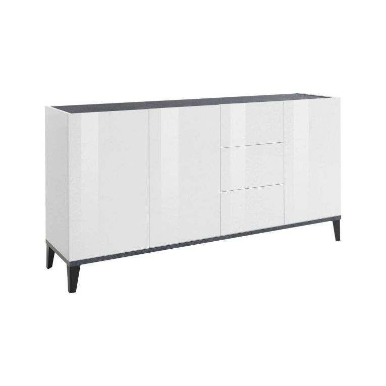 Credenza bianco lucida e ardesia 160x40x82h cm 3 ante e 3 cassetti - Abic