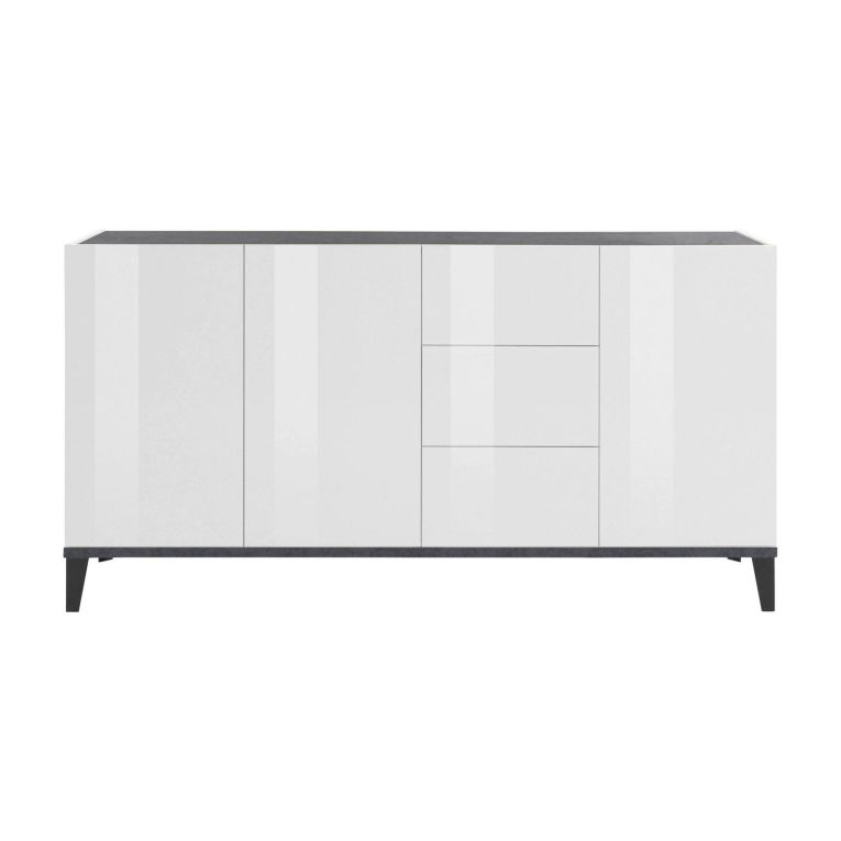Credenza bianco lucida e ardesia 160x40x82h cm 3 ante e 3 cassetti - Abic