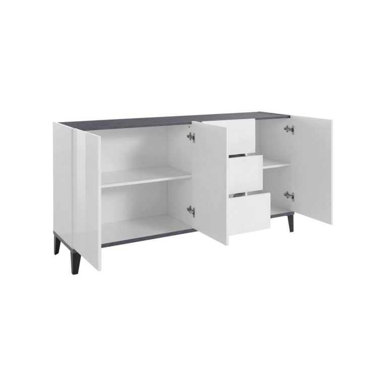 Credenza bianco lucida e ardesia 160x40x82h cm 3 ante e 3 cassetti - Abic