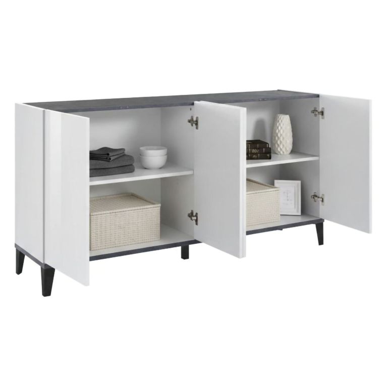 Credenza bianco lucida e ardesia 160x40x82h cm 4 ante - Ashley