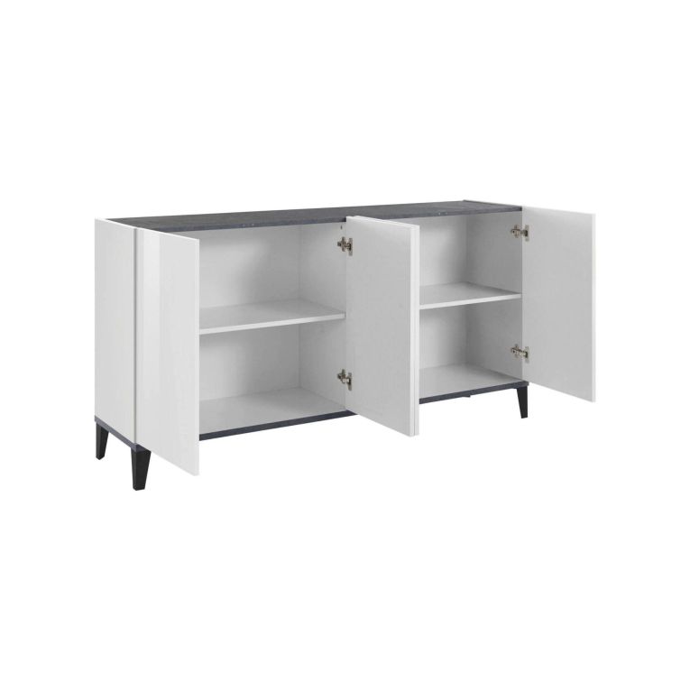 Credenza bianco lucida e ardesia 160x40x82h cm 4 ante - Ashley