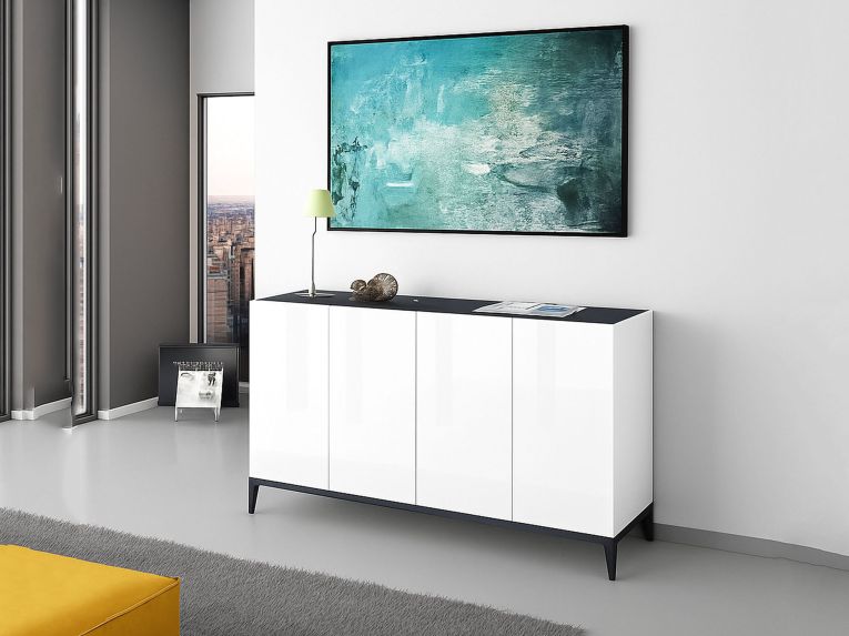 Credenza bianco lucida e ardesia 160x40x82h cm 4 ante - Ashley