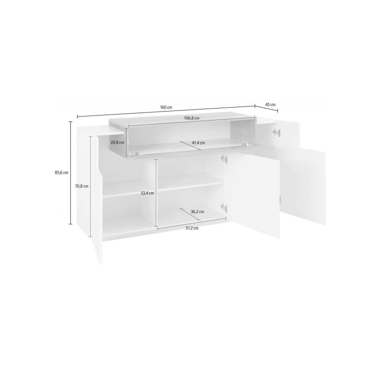 Credenza bianco lucida e ardesia 160x45x85h cm 4 ante - Aschly