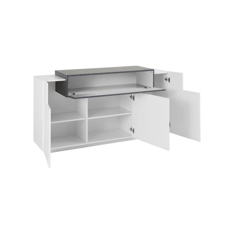 Credenza bianco lucida e ardesia 160x45x85h cm 4 ante - Aschly