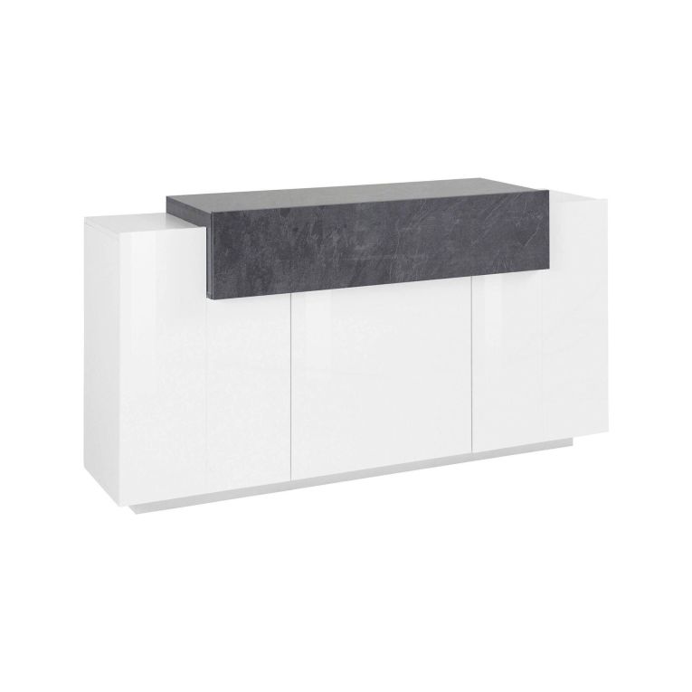 Credenza bianco lucida e ardesia 160x45x85h cm 4 ante - Aschly
