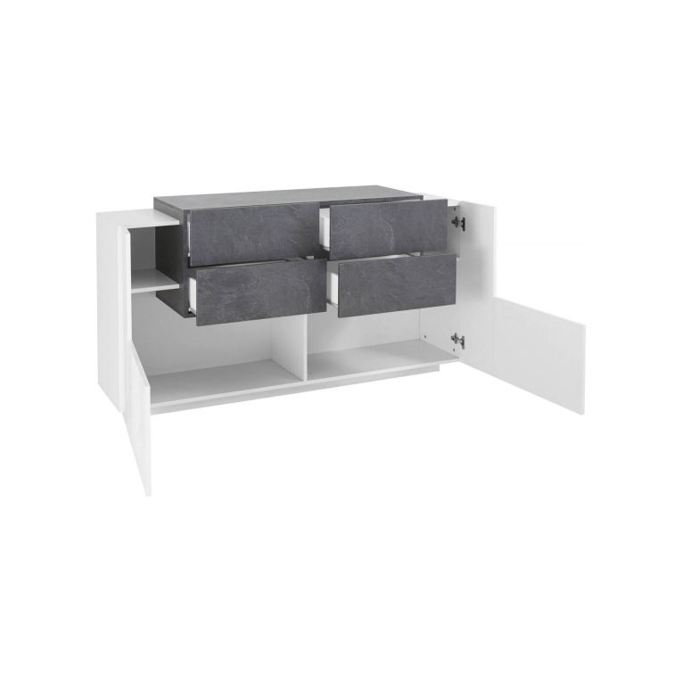 Credenza bianco lucida e ardesia 160x45x86h cm 2 ante e 4 cassetti - Ashi