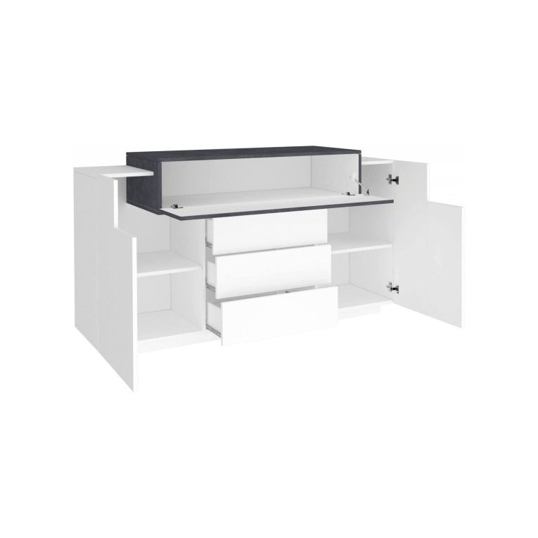 Credenza bianco lucida e ardesia 160x45x86h cm 3 ante e 3 cassetti - Arbon