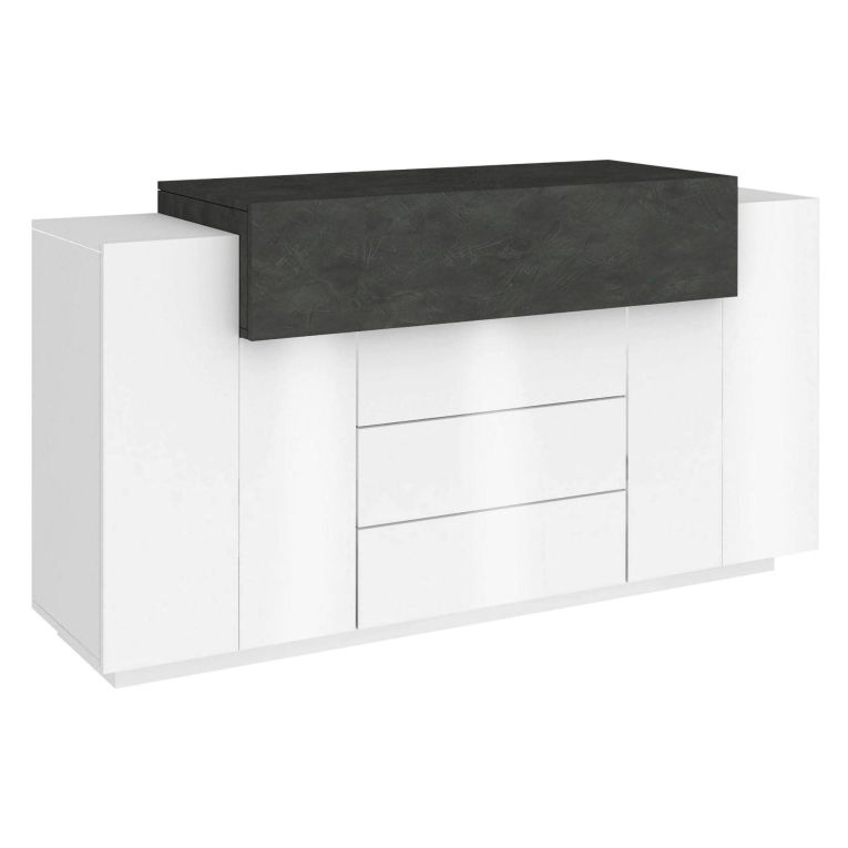 Credenza bianco lucida e ardesia 160x45x86h cm 3 ante e 3 cassetti - Arbon