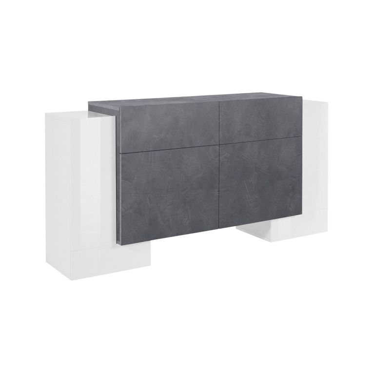 Credenza bianco lucida e ardesia 170x45x85h cm 4 ante e 2 cassetti - Alei