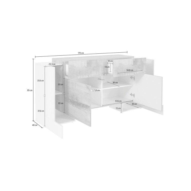 Credenza bianco lucida e ardesia 170x45x85h cm 4 ante e 2 cassetti - Alei