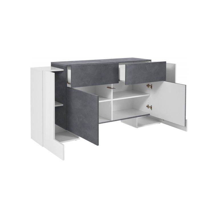 Credenza bianco lucida e ardesia 170x45x85h cm 4 ante e 2 cassetti - Alei