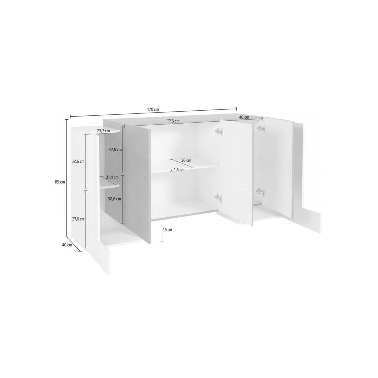 Credenza bianco lucida e ardesia 170x45x85h cm 5 ante - Arek
