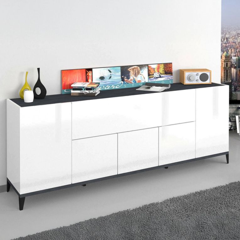 Credenza bianco lucida e ardesia 200x40x82h cm 6 ante - Amour