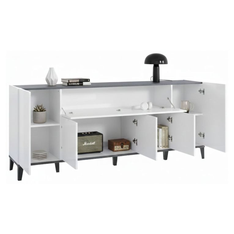 Credenza bianco lucida e ardesia 200x40x82h cm 6 ante - Amour