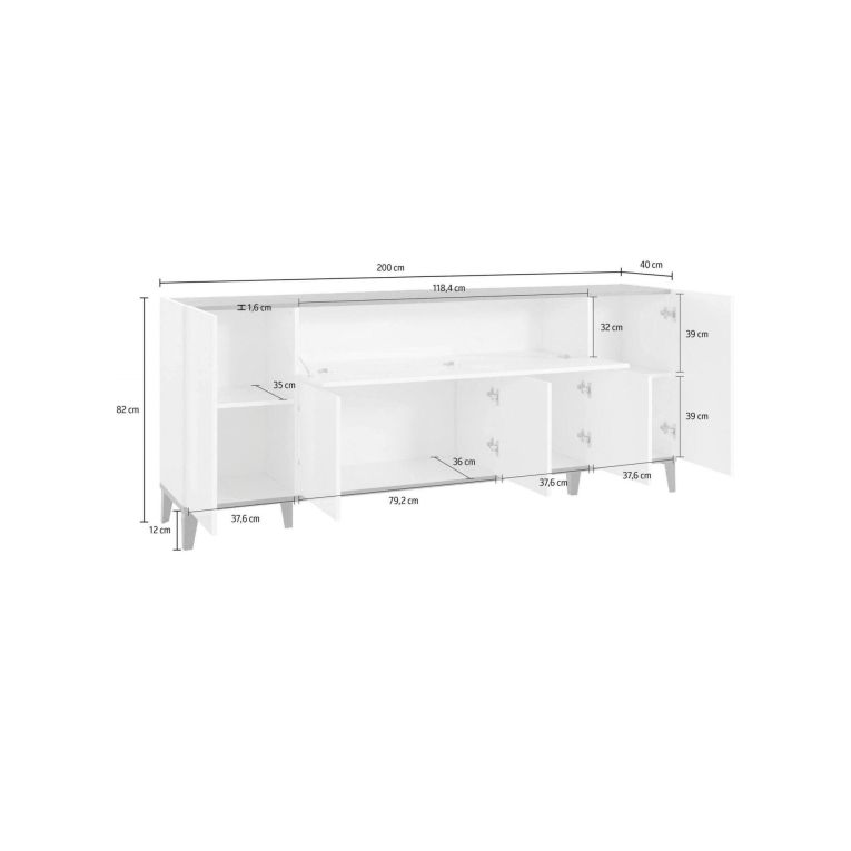 Credenza bianco lucida e ardesia 200x40x82h cm 6 ante - Amour