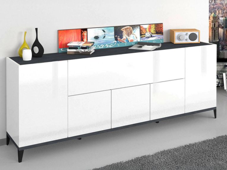 Credenza bianco lucida e ardesia 200x40x82h cm 6 ante - Amour