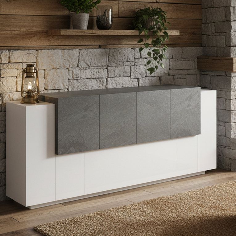 Credenza bianco lucida e ardesia 200x45x86h cm 7 ante - Astice
