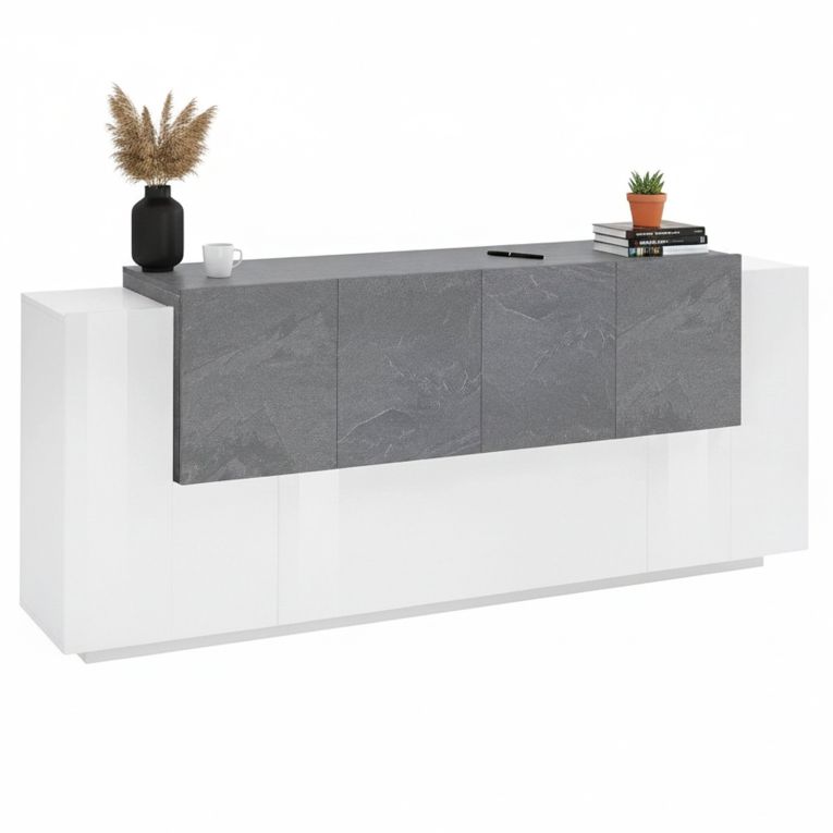 Credenza bianco lucida e ardesia 200x45x86h cm 7 ante - Astice