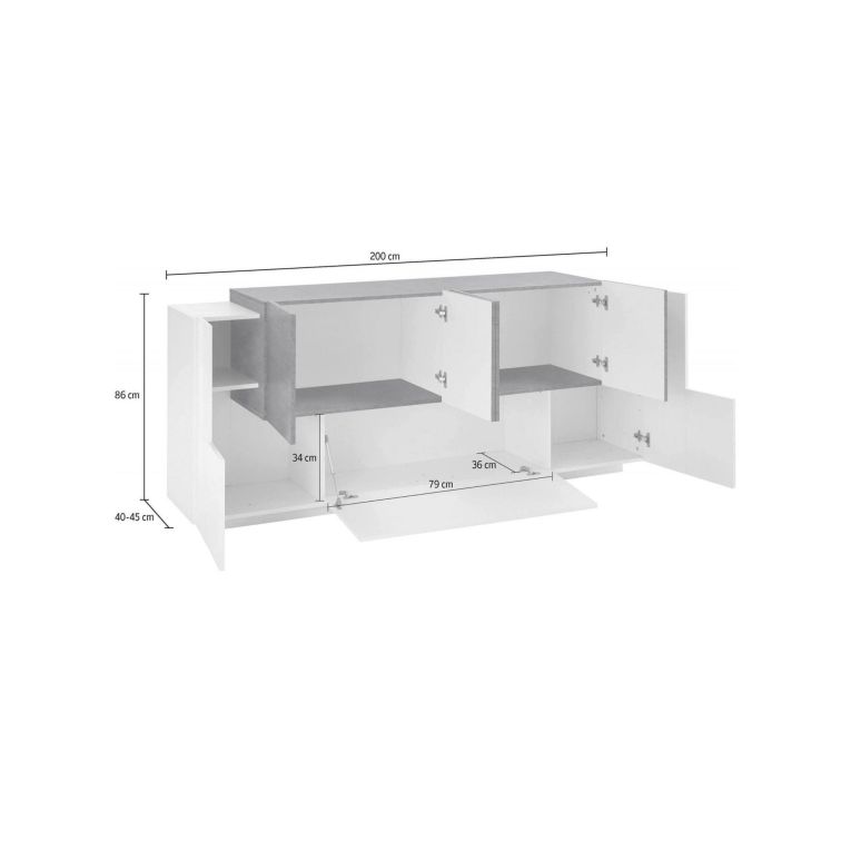 Credenza bianco lucida e ardesia 200x45x86h cm 7 ante - Astice