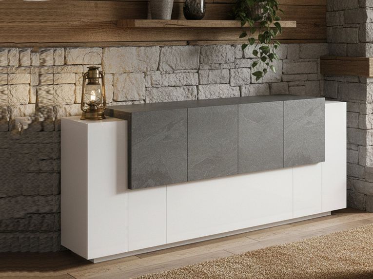 Credenza bianco lucida e ardesia 200x45x86h cm 7 ante - Astice