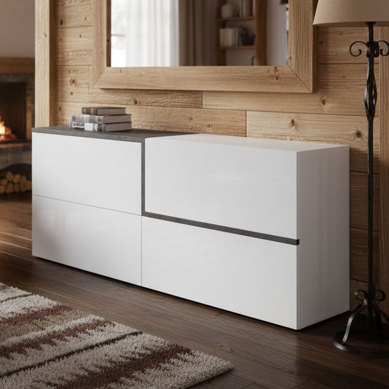 Credenza bianco lucida e ardesia 210x40x80h cm 4 ante - Anubi