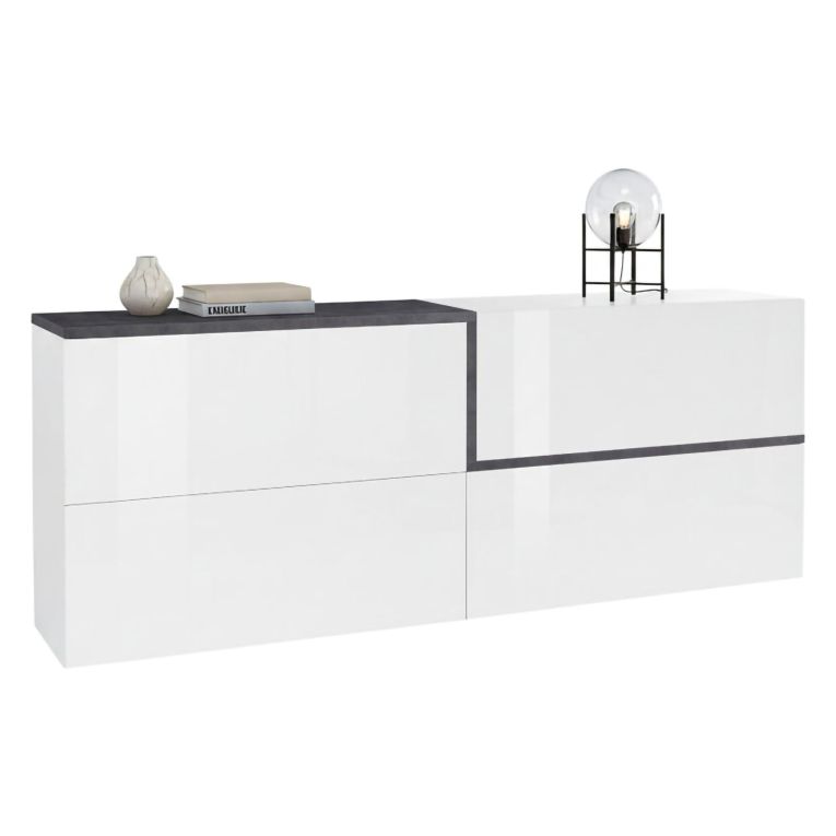 Credenza bianco lucida e ardesia 210x40x80h cm 4 ante - Anubi