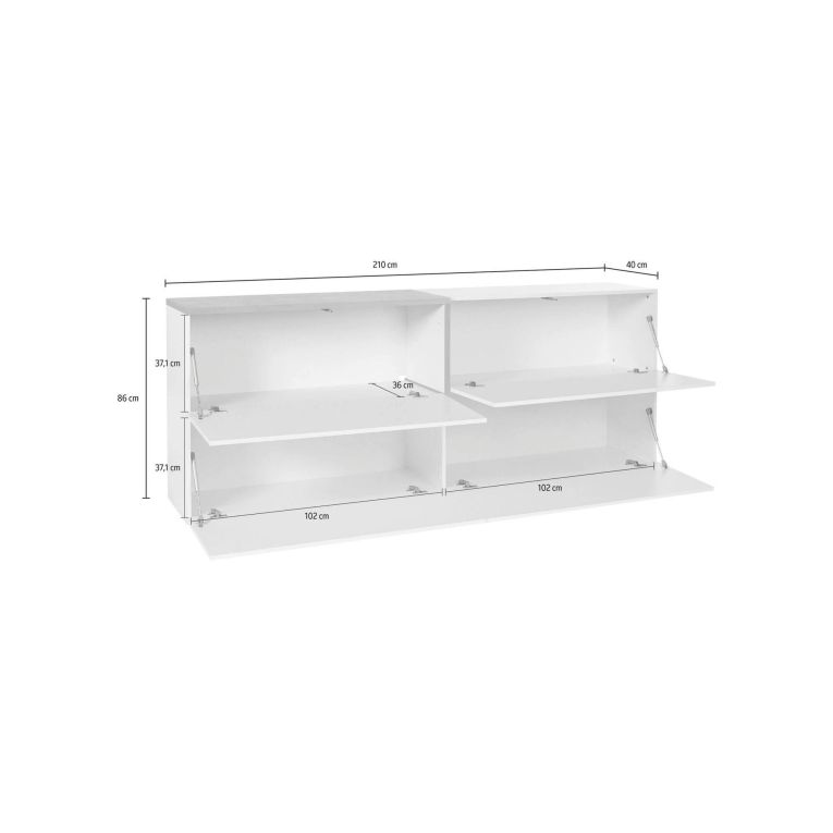 Credenza bianco lucida e ardesia 210x40x80h cm 4 ante - Anubi