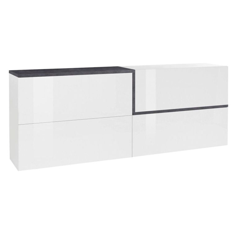 Credenza bianco lucida e ardesia 210x40x80h cm 4 ante - Anubi