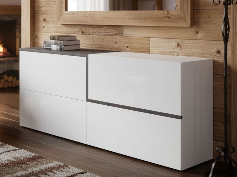 Credenza bianco lucida e ardesia 210x40x80h cm 4 ante - Anubi