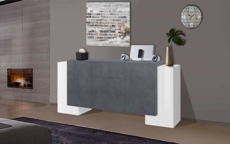 Credenza bianco lucida e ardesia 210x45x85h cm 4 ante e 3 cassetti - Alchemy