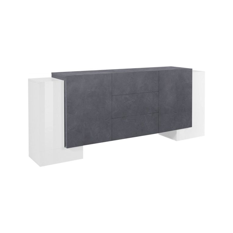 Credenza bianco lucida e ardesia 210x45x85h cm 4 ante e 3 cassetti - Alchemy
