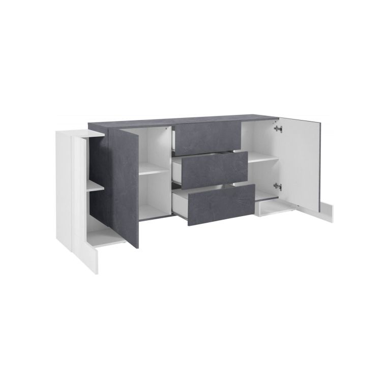 Credenza bianco lucida e ardesia 210x45x85h cm 4 ante e 3 cassetti - Alchemy