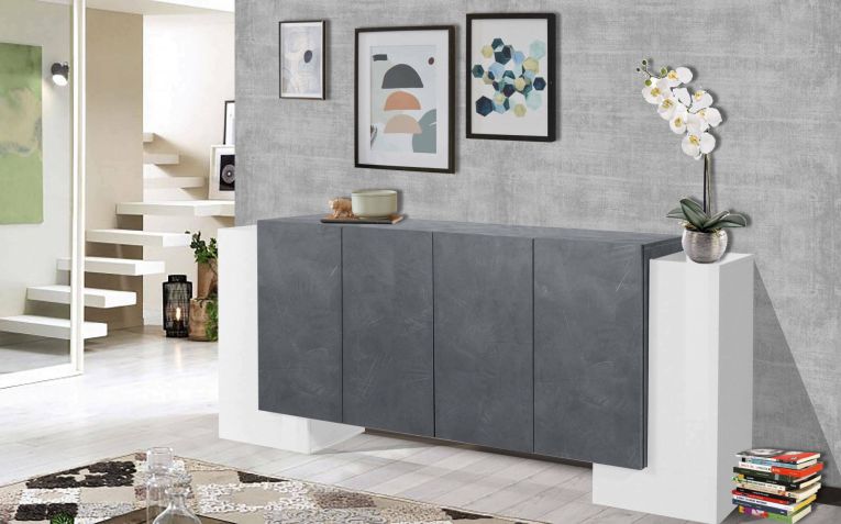 Credenza bianco lucida e ardesia 210x45x85h cm 6 ante - Hades