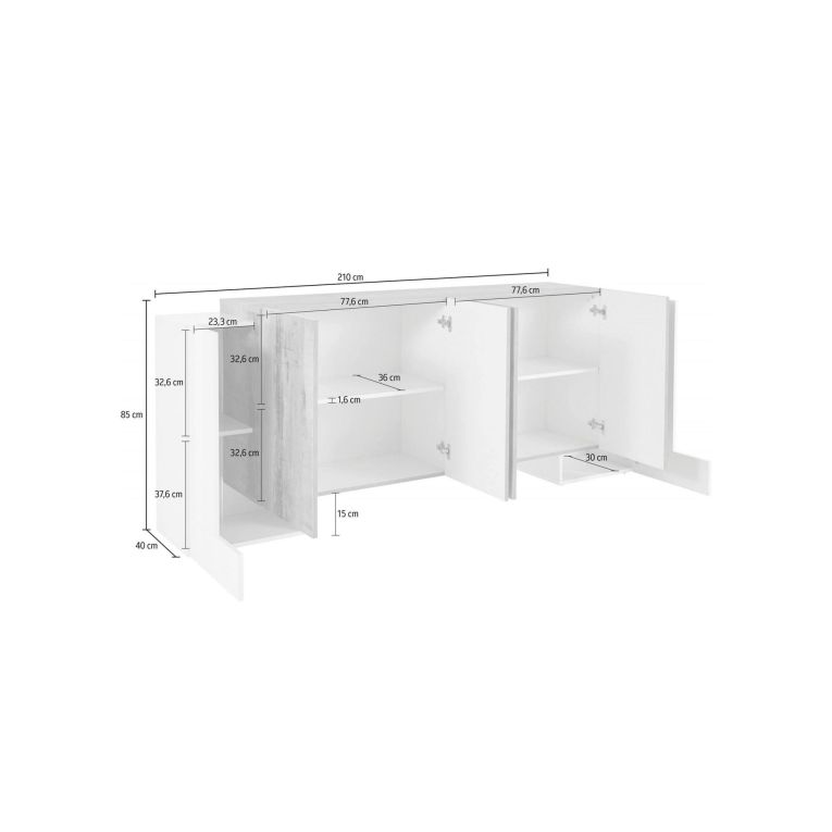 Credenza bianco lucida e ardesia 210x45x85h cm 6 ante - Hades