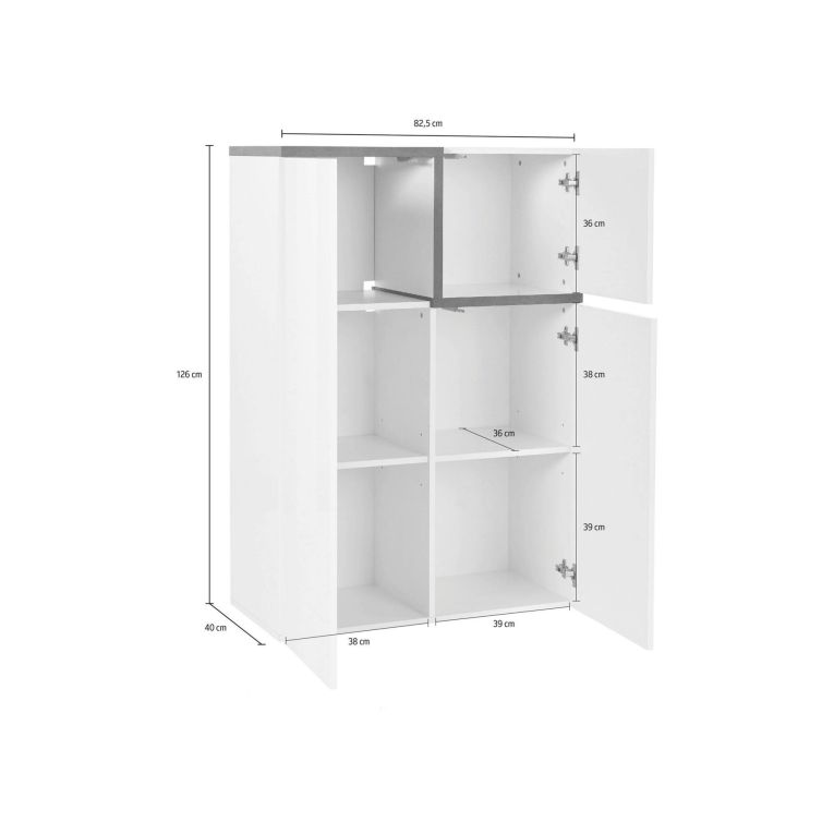 Credenza bianco lucida e ardesia 80x40x126h cm 3 ante - Geode