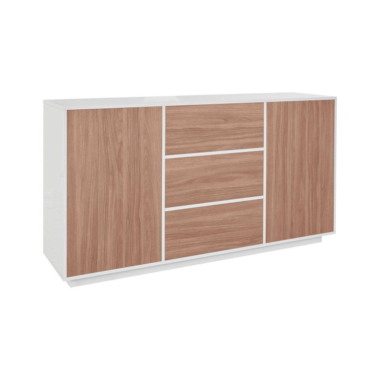 Credenza bianco lucida e noce 160x41x86h cm 2 ante e 3 cassetti - Aysha