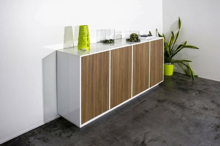 Credenza bianco lucida e noce 180x41x86h cm 4 ante - Aulina